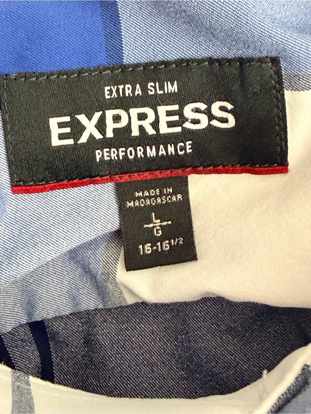 Express Men’s Size Large 16-16.5 Extra Slim Long Sleeve Plaid Button Down Shirt - Picture 6 of 6